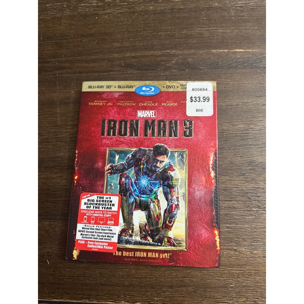 Iron Man 3 Blu-ray 3D Blu-ray DVD Digital Copy Marvel Movie with Slipcover